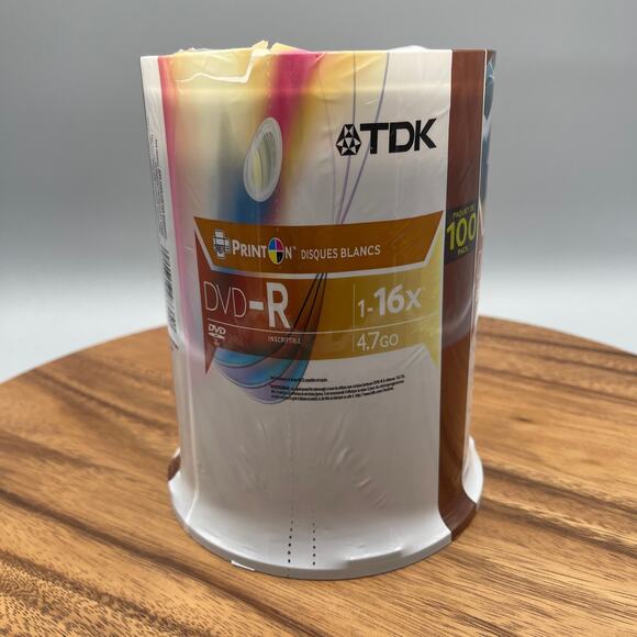 TDK Dvd-r 4.7 GB Recordable Discs 100 Pack 1-16x NEW SEALED Print On White - Picture 2 of 3
